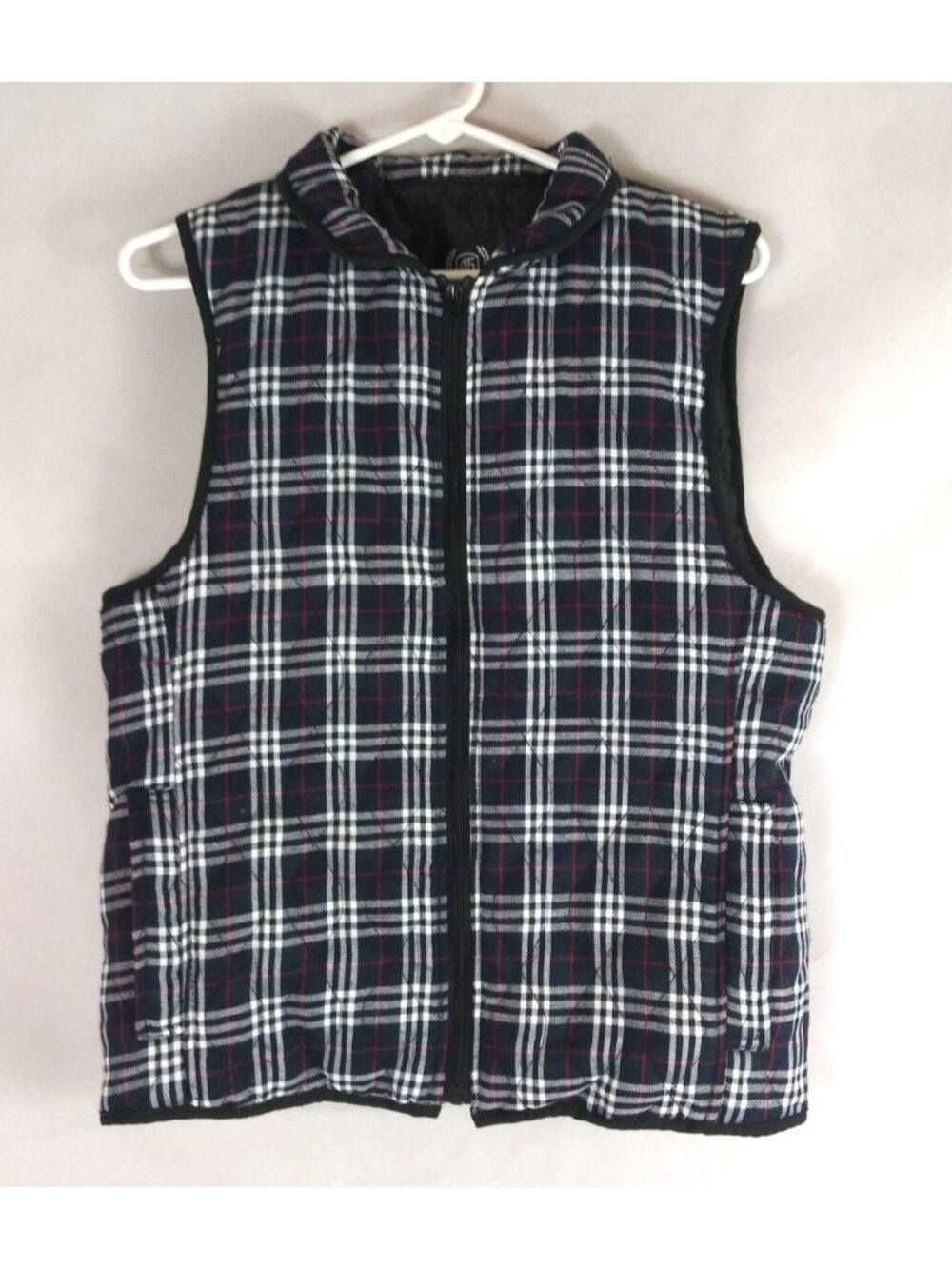 North 15 Women's Quilted Black Collared Plaid Puffer Vest Size Medium